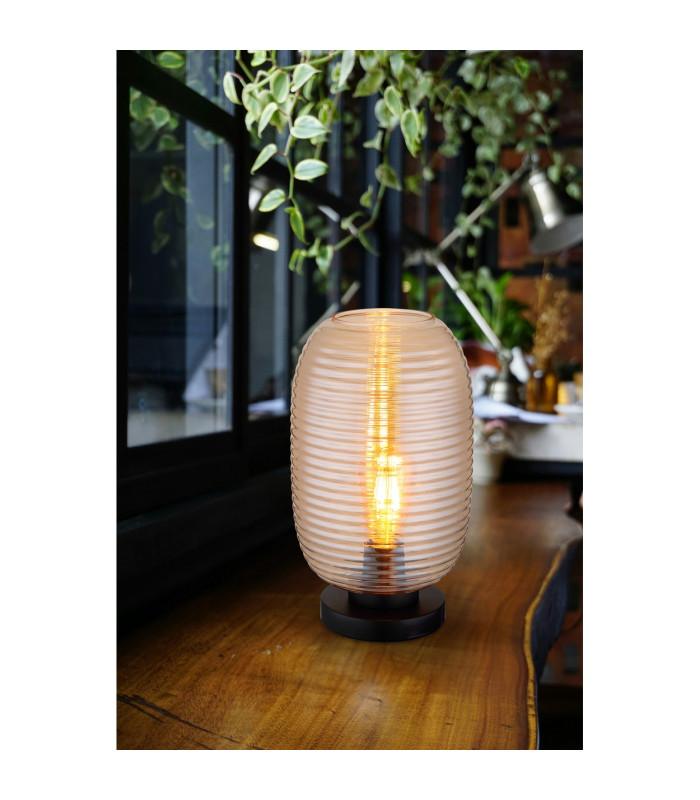 Jefrey Bedside Table Lamp Matt Black Amber Glass Shade 1x E27-8