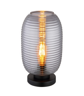 Jefrey Bedside Table Lamp Matt Black Smoke Glass Shade 1x E27-1