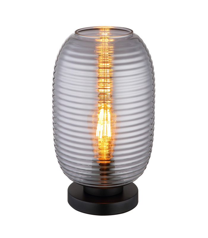 Jefrey Bedside Table Lamp Matt Black Smoke Glass Shade 1x E27-1