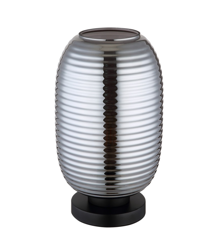 Jefrey Bedside Table Lamp Matt Black Smoke Glass Shade 1x E27-2
