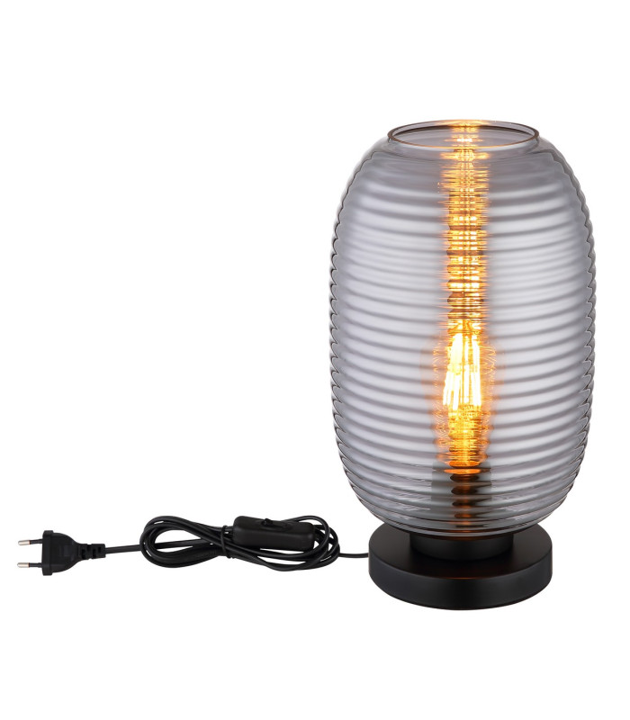 Jefrey Bedside Table Lamp Matt Black Smoke Glass Shade 1x E27-3