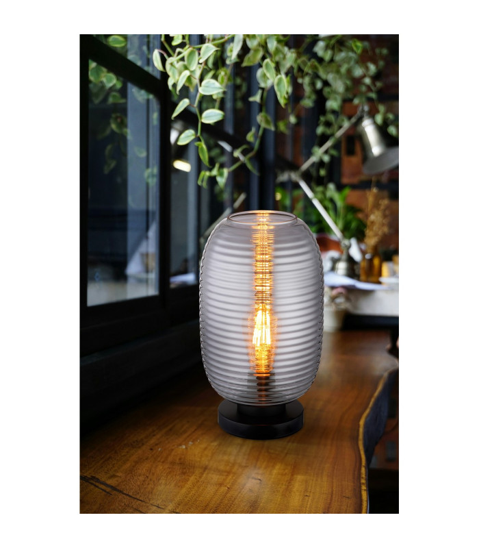 Jefrey Bedside Table Lamp Matt Black Smoke Glass Shade 1x E27-4