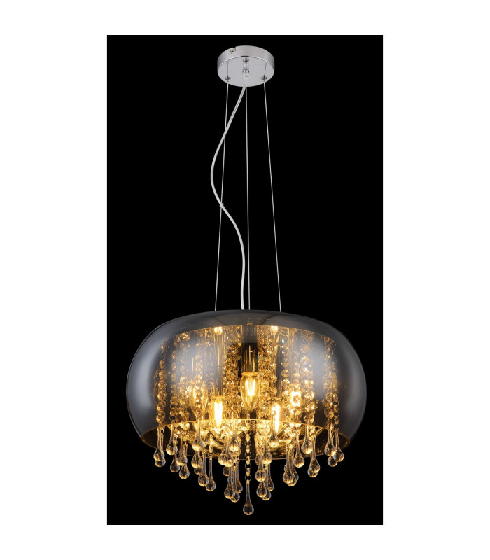 Kalla 44cm Pendant Ceiling Light Chrome Glass Shade 5x E14-4