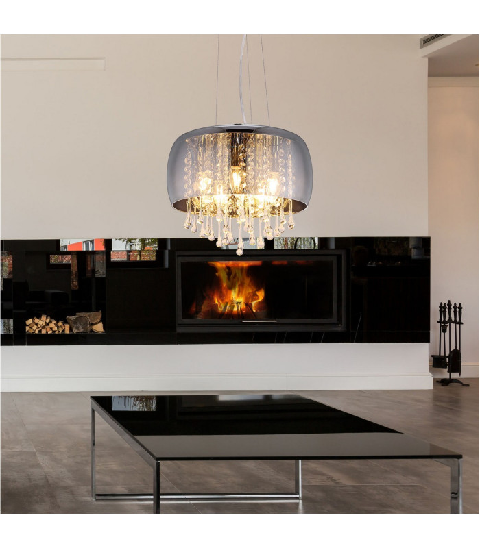 Kalla 35cm Pendant Ceiling Light Chrome Glass Shade 5x E14-5
