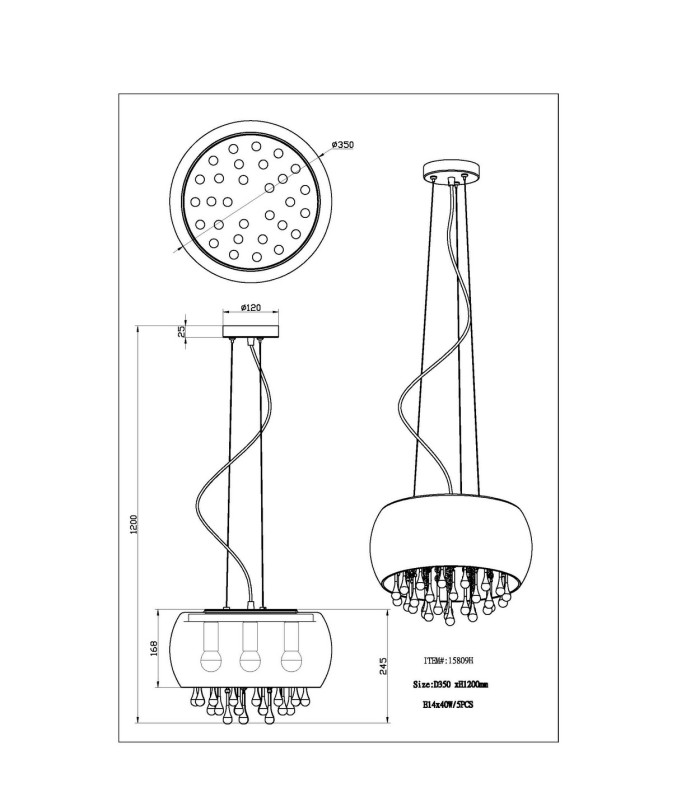 Kalla 35cm Pendant Ceiling Light Chrome Glass Shade 5x E14-6