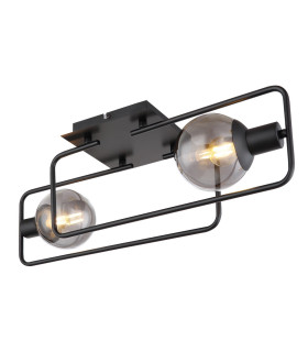 Blama Multi Arm Semi Flush Ceiling Lamp Matt Black Smoke Glass Shade 2x E14-1