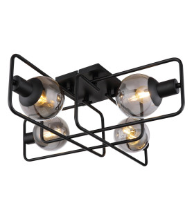 Blama Multi Arm Semi Flush Ceiling Lamp Matt Black Smoke Glass Shade 4x E14-1