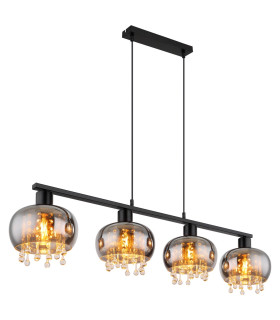 Corry Bar Pendant Ceiling Light Matt Black Smoke Glass Shade 4x E27-1