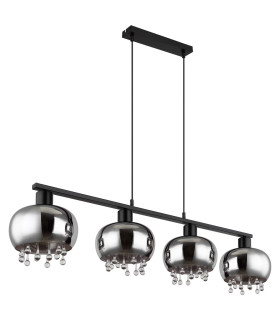 Corry Bar Pendant Ceiling Light Matt Black Smoke Glass Shade 4x E27-2