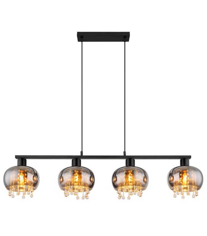 Corry Bar Pendant Ceiling Light Matt Black Smoke Glass Shade 4x E27-3