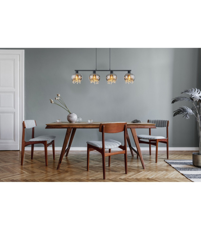 Corry Bar Pendant Ceiling Light Matt Black Smoke Glass Shade 4x E27-8
