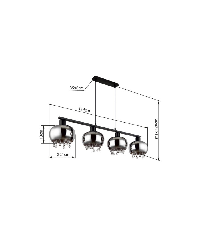 Corry Bar Pendant Ceiling Light Matt Black Smoke Glass Shade 4x E27-9