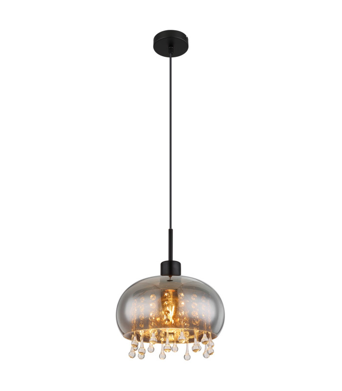 Corry 28cm Pendant Ceiling Light Matt Black Smoke Glass Shade 1x E27-1