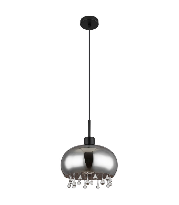 Corry 28cm Pendant Ceiling Light Matt Black Smoke Glass Shade 1x E27-2