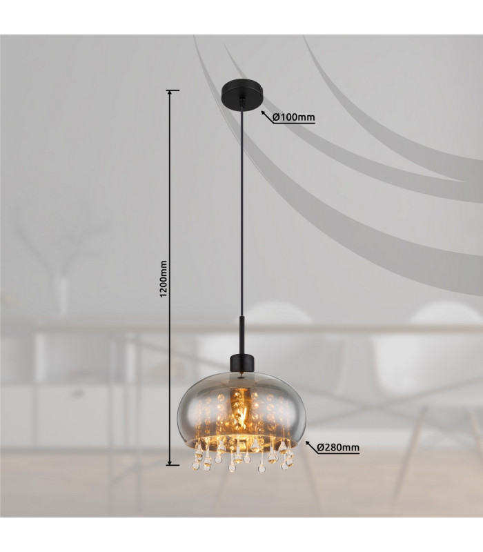 Corry 28cm Pendant Ceiling Light Matt Black Smoke Glass Shade 1x E27-8