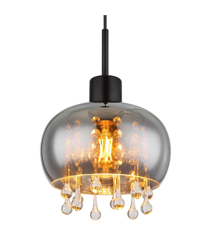 Corry 21cm Pendant Ceiling Light Matt Black Smoke Glass Shade 1x E27-3