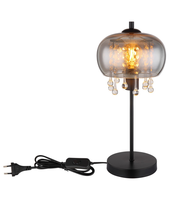 Corry Glass Table Lamp Matt Black Smoke Glass Shade 1x E27-4