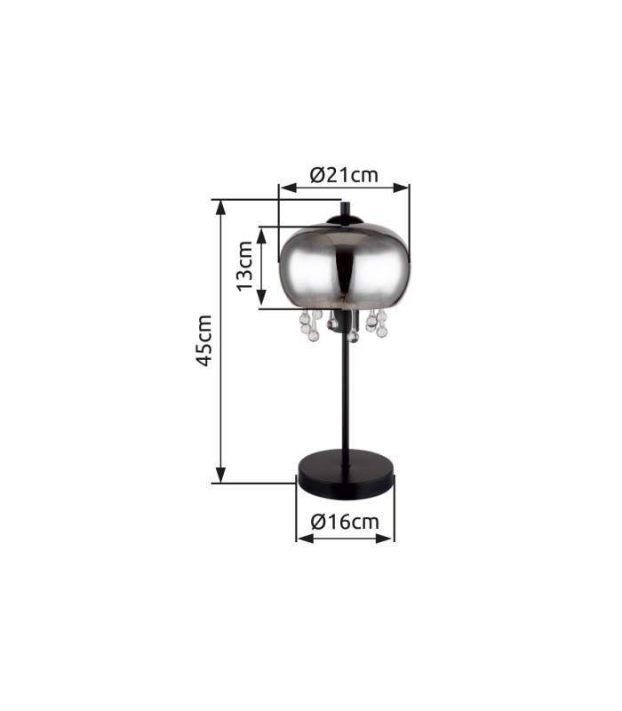 Corry Glass Table Lamp Matt Black Smoke Glass Shade 1x E27-9