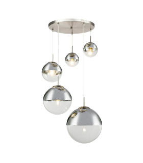 Varus Cluster Pendant Ceiling Light Nickel Matt Transparent Glass Shade 3x E27-1