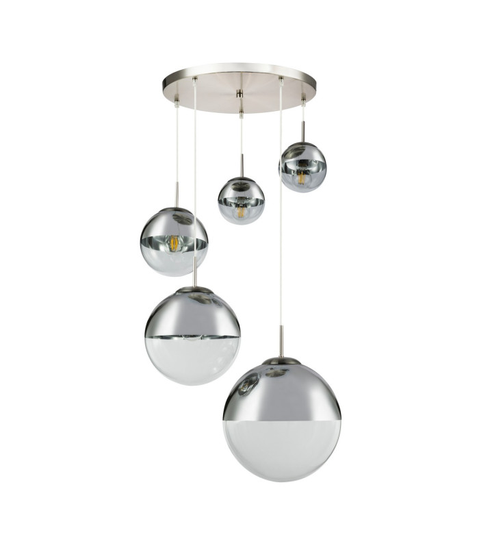 Varus Cluster Pendant Ceiling Light Nickel Matt Transparent Glass Shade 3x E27-2