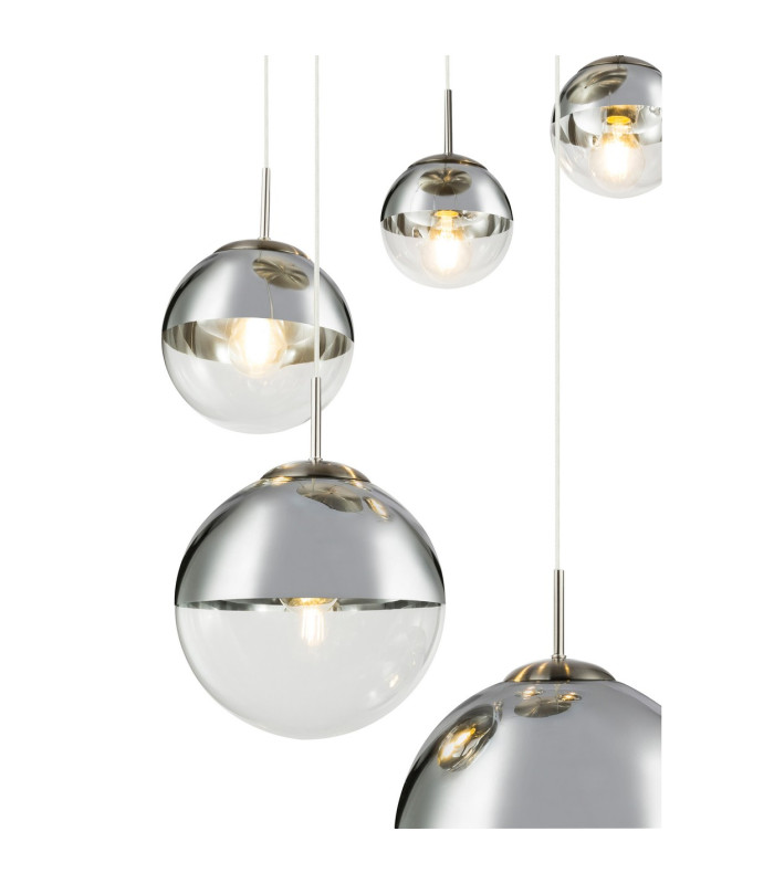 Varus Cluster Pendant Ceiling Light Nickel Matt Transparent Glass Shade 3x E27-4