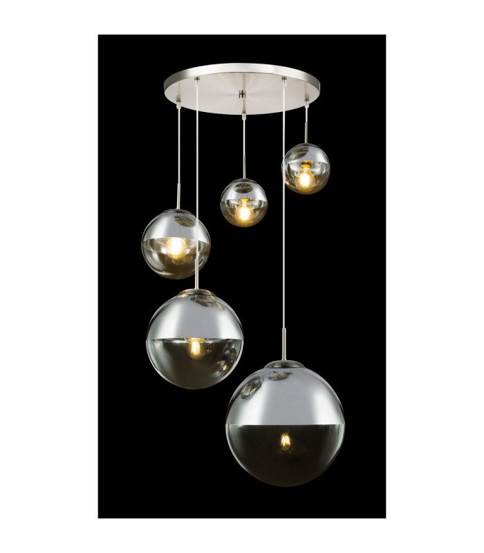 Varus Cluster Pendant Ceiling Light Nickel Matt Transparent Glass Shade 3x E27-5