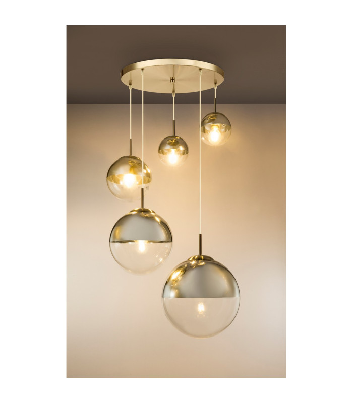 Varus Cluster Pendant Ceiling Light Nickel Matt Transparent Glass Shade 3x E27-6