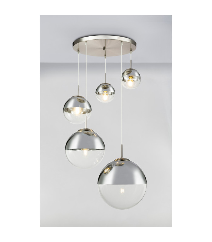 Varus Cluster Pendant Ceiling Light Nickel Matt Transparent Glass Shade 3x E27-7