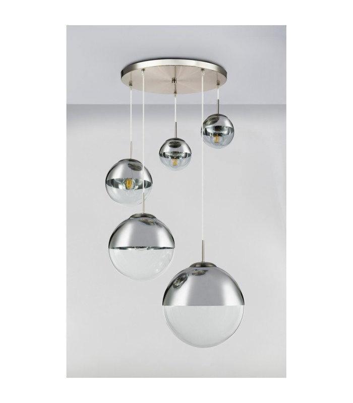 Varus Cluster Pendant Ceiling Light Nickel Matt Transparent Glass Shade 3x E27-8