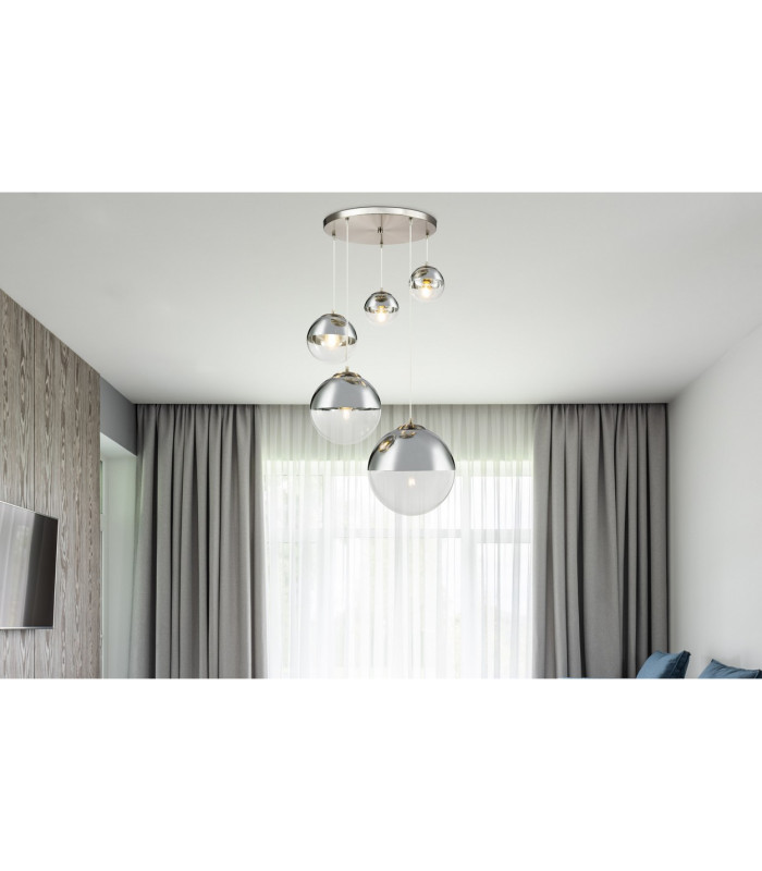Varus Cluster Pendant Ceiling Light Nickel Matt Transparent Glass Shade 3x E27-9