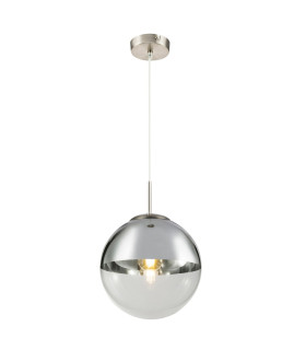 Varus 25cm Globe Pendant Ceiling Light Nickel Matt Transparent Glass Shade 1x E27-1