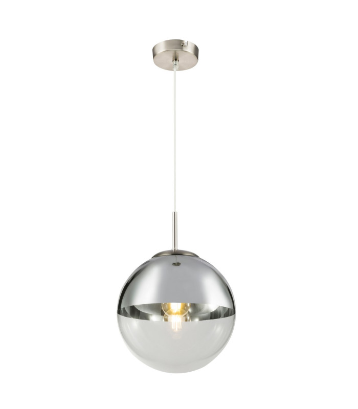 Varus 25cm Globe Pendant Ceiling Light Nickel Matt Transparent Glass Shade 1x E27-1