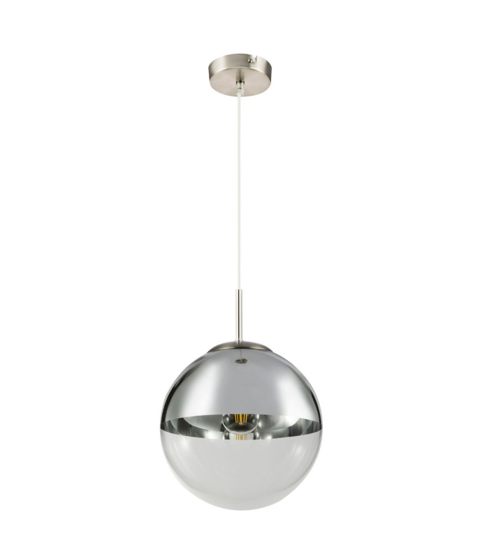 Varus 25cm Globe Pendant Ceiling Light Nickel Matt Transparent Glass Shade 1x E27-2