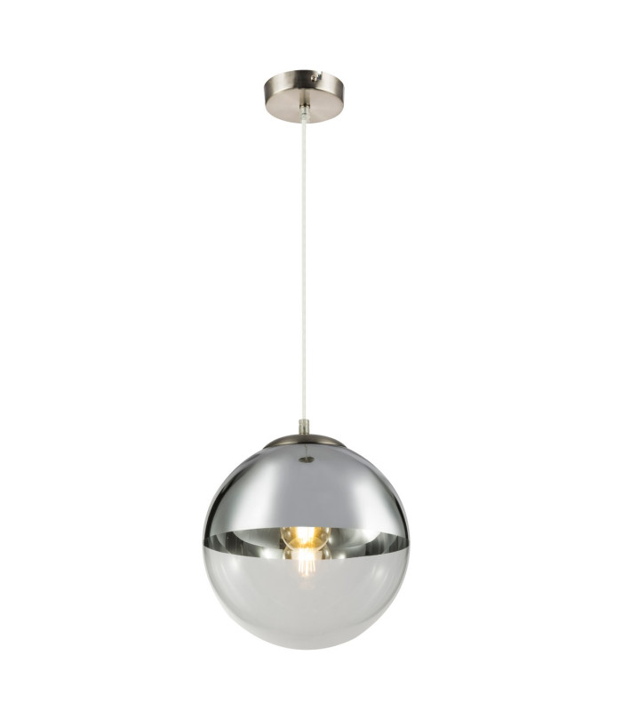 Varus 25cm Globe Pendant Ceiling Light Nickel Matt Transparent Glass Shade 1x E27-3
