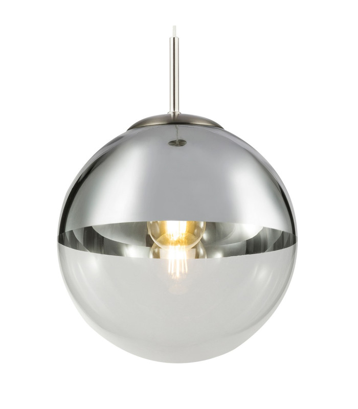 Varus 25cm Globe Pendant Ceiling Light Nickel Matt Transparent Glass Shade 1x E27-4