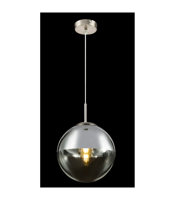 Varus 25cm Globe Pendant Ceiling Light Nickel Matt Transparent Glass Shade 1x E27-5
