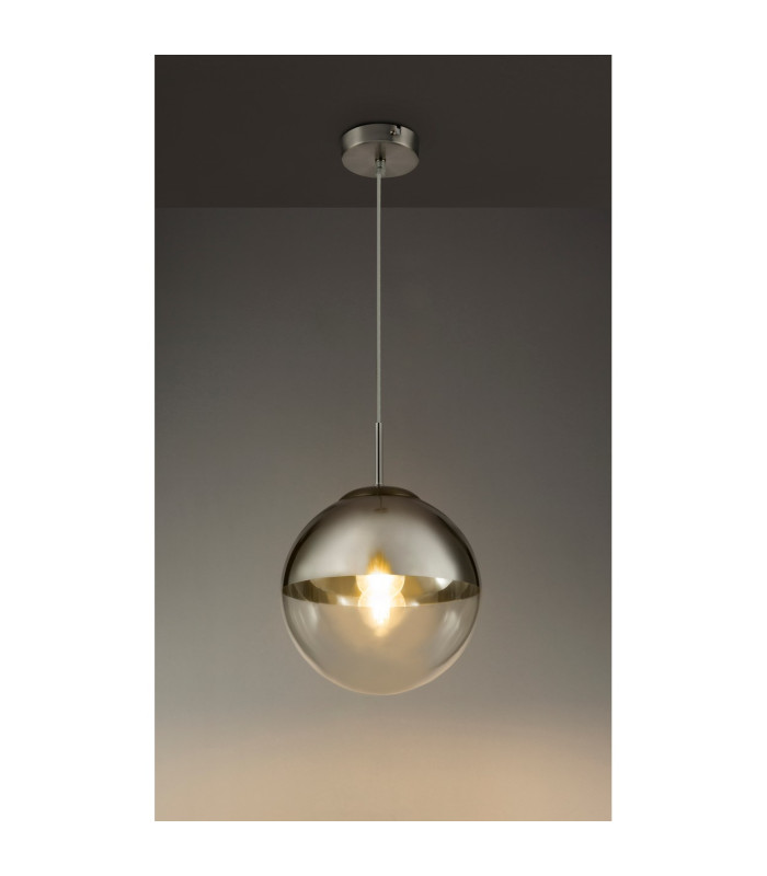 Varus 25cm Globe Pendant Ceiling Light Nickel Matt Transparent Glass Shade 1x E27-6