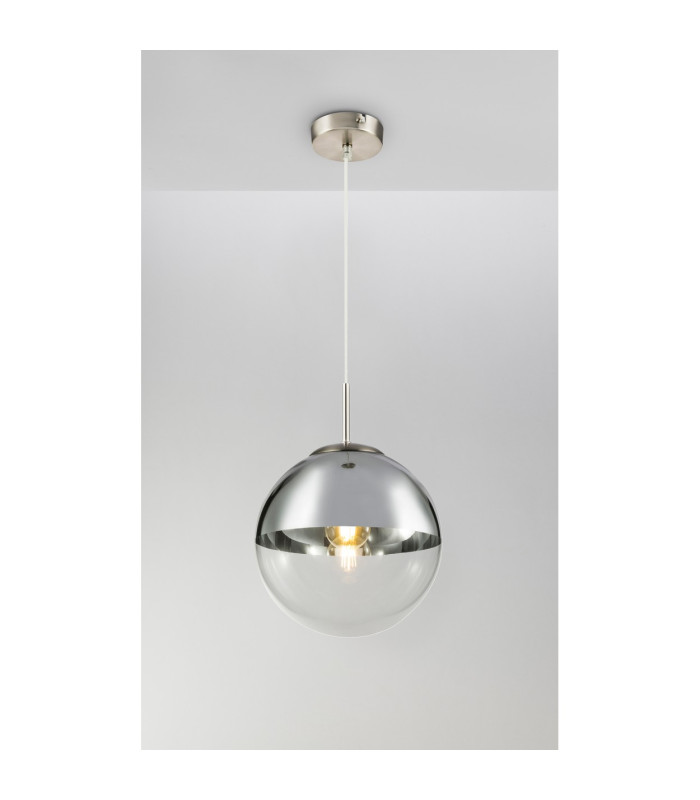 Varus 25cm Globe Pendant Ceiling Light Nickel Matt Transparent Glass Shade 1x E27-7