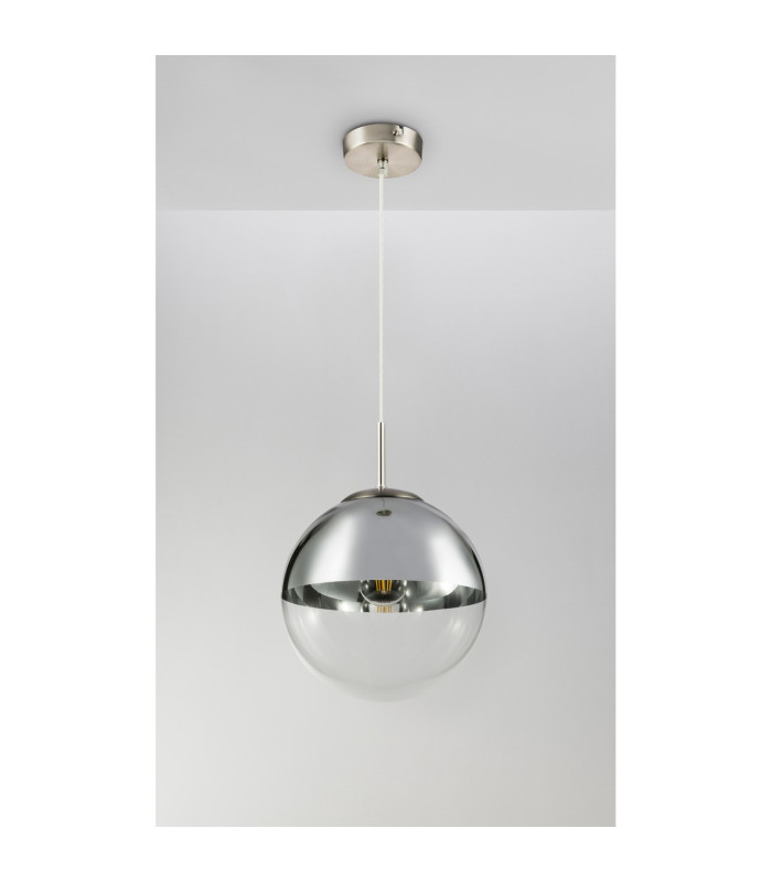 Varus 25cm Globe Pendant Ceiling Light Nickel Matt Transparent Glass Shade 1x E27-8