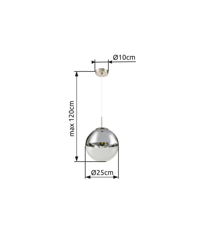 Varus 25cm Globe Pendant Ceiling Light Nickel Matt Transparent Glass Shade 1x E27-11