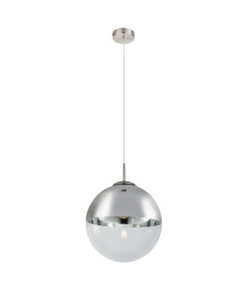 Varus 30cm Globe Pendant Ceiling Light Nickel Matt Transparent Glass Shade 1x E27-1