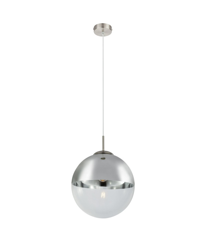 Varus 30cm Globe Pendant Ceiling Light Nickel Matt Transparent Glass Shade 1x E27-1