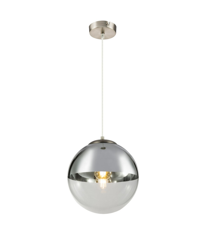 Varus 30cm Globe Pendant Ceiling Light Nickel Matt Transparent Glass Shade 1x E27-3