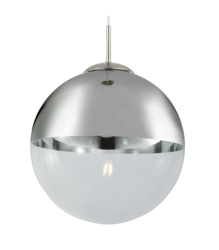 Varus 30cm Globe Pendant Ceiling Light Nickel Matt Transparent Glass Shade 1x E27-4