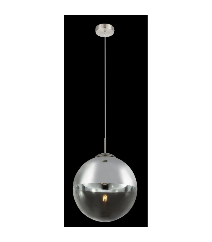Varus 30cm Globe Pendant Ceiling Light Nickel Matt Transparent Glass Shade 1x E27-5
