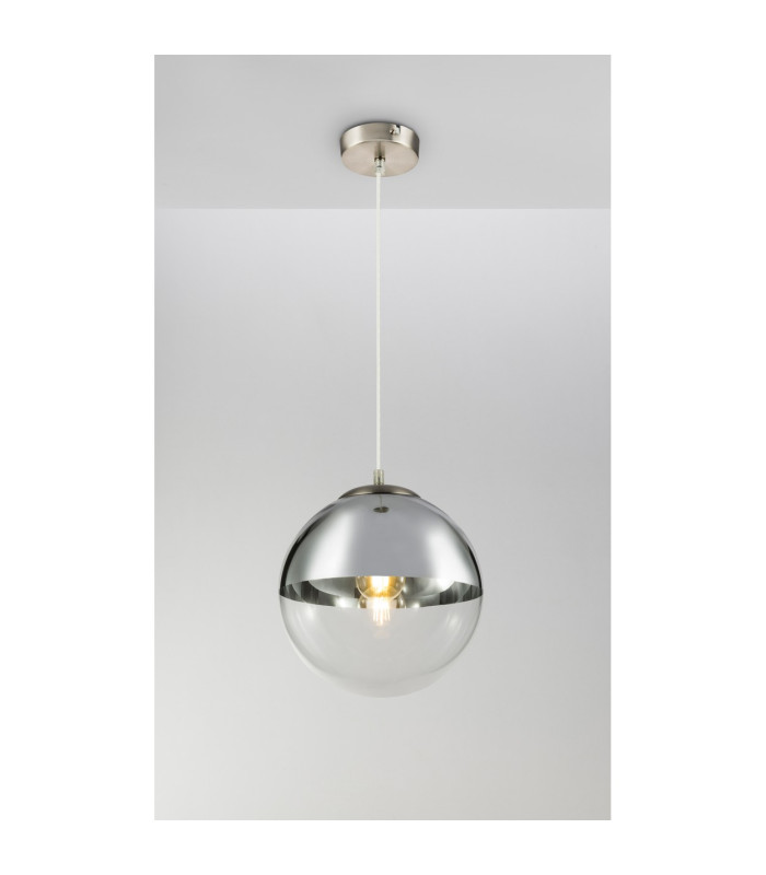 Varus 30cm Globe Pendant Ceiling Light Nickel Matt Transparent Glass Shade 1x E27-7