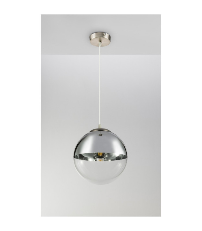 Varus 30cm Globe Pendant Ceiling Light Nickel Matt Transparent Glass Shade 1x E27-8