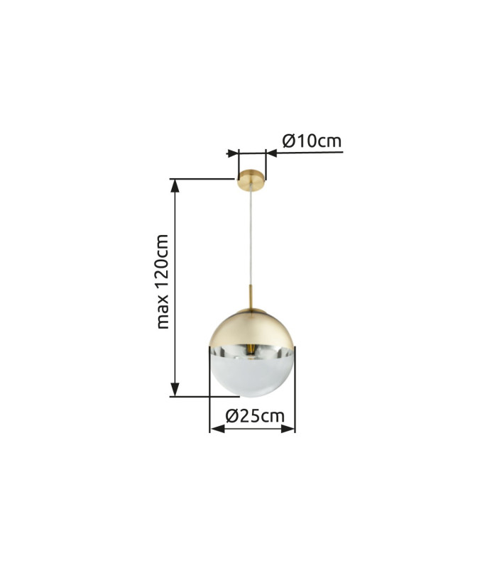 Varus 25cm Globe Pendant Ceiling Light Gold Colors Transparent Glass Shade 1x E27-7