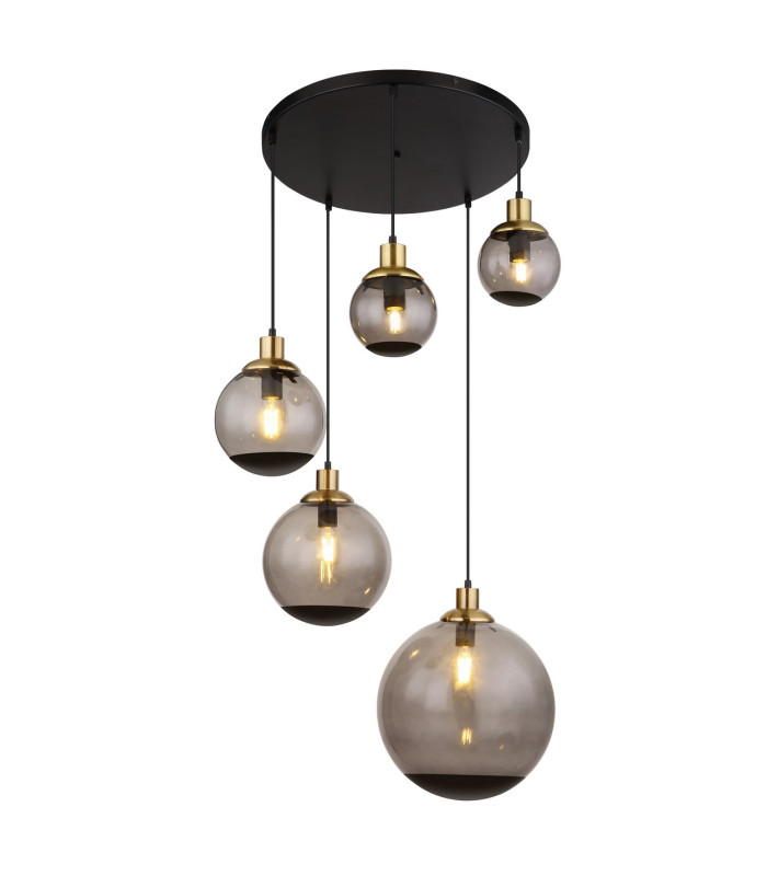 Potter Cluster Pendant Ceiling Light Matt Black Smoke Glass Shade 5x E27-1