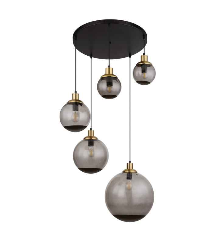 Potter Cluster Pendant Ceiling Light Matt Black Smoke Glass Shade 5x E27-2